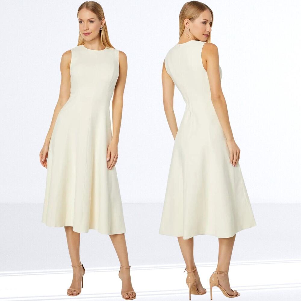 NEW $525 VINCE Paneled Midi Dress White Fit & Flare A-Line Classic Minimalist 10
